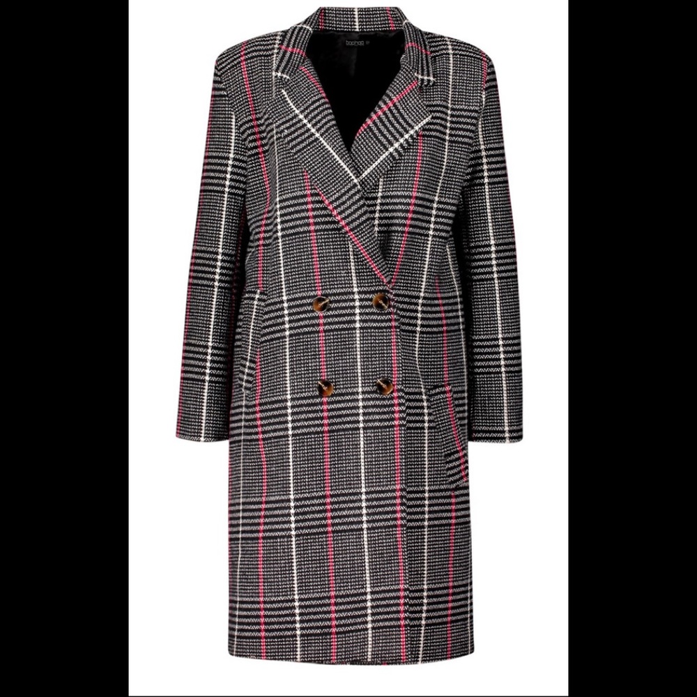Boohoo Double Breasted Check Wool Look Coat 14 NWT 🦋 3 $15 items for $35 🦋